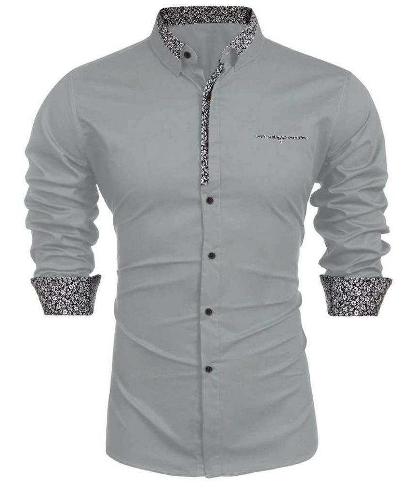     			WEBRIC Cotton Blend Regular Fit Solids Full Sleeves Men's Casual Shirt - Light Grey ( Pack of 1 )