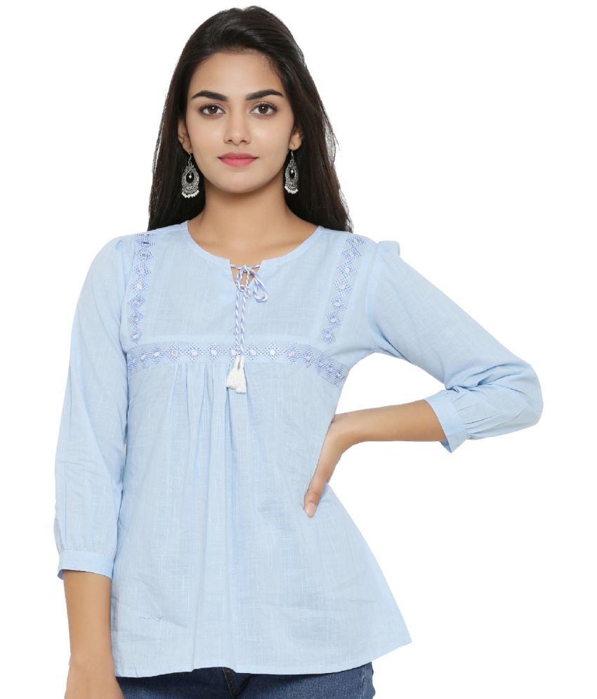     			Yash Gallery Light Blue Cotton Women's Regular Top ( Pack of 1 )