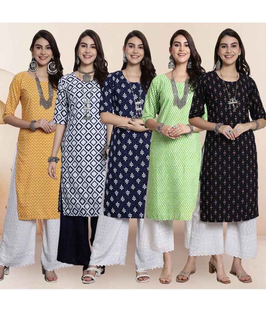     			1 Stop Fashion Pack of 5 Crepe Printed Straight Women's Kurti - ( Multicolor2 )