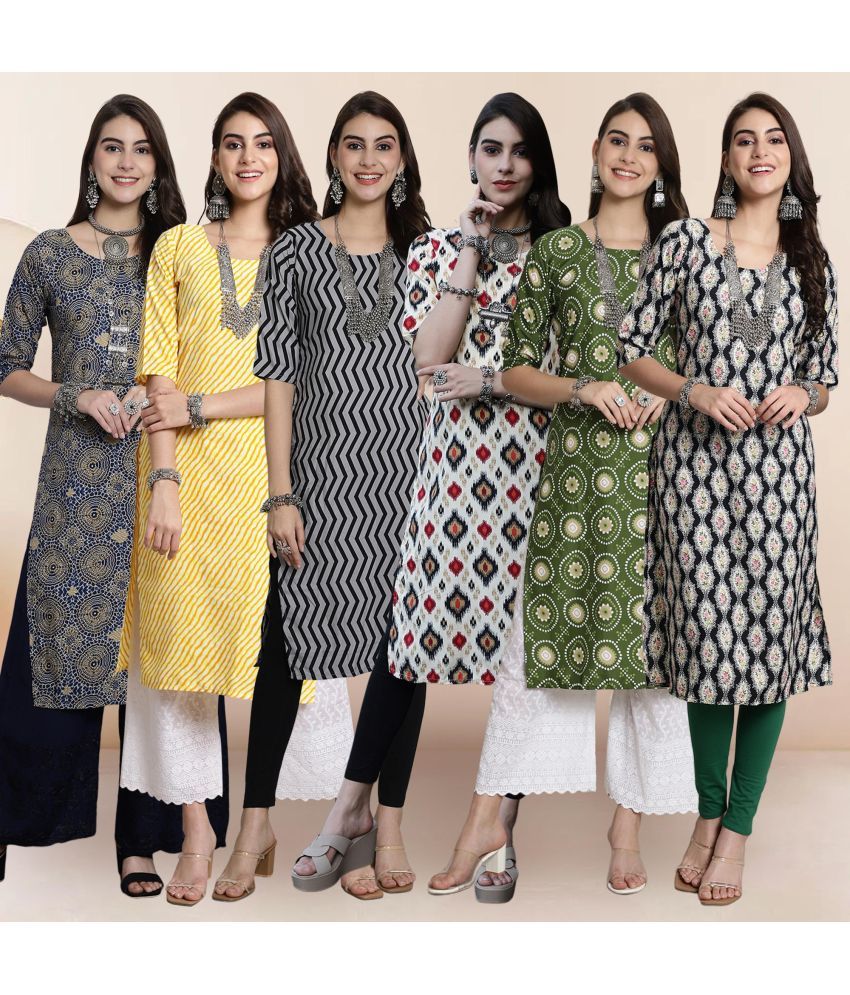     			1 Stop Fashion Pack of 6 Crepe Printed Straight Women's Kurti - ( Multicolor3 )