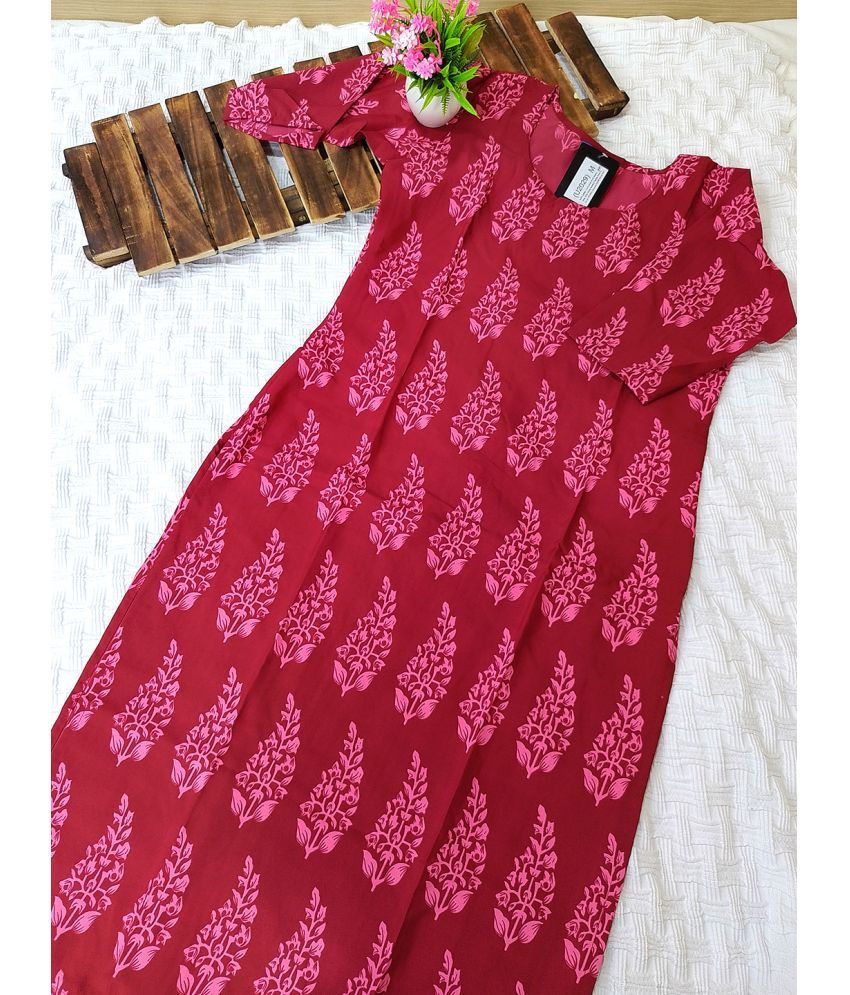     			1 Stop Fashion Pack of 1 Crepe Printed Straight Women's Kurti - ( Red )