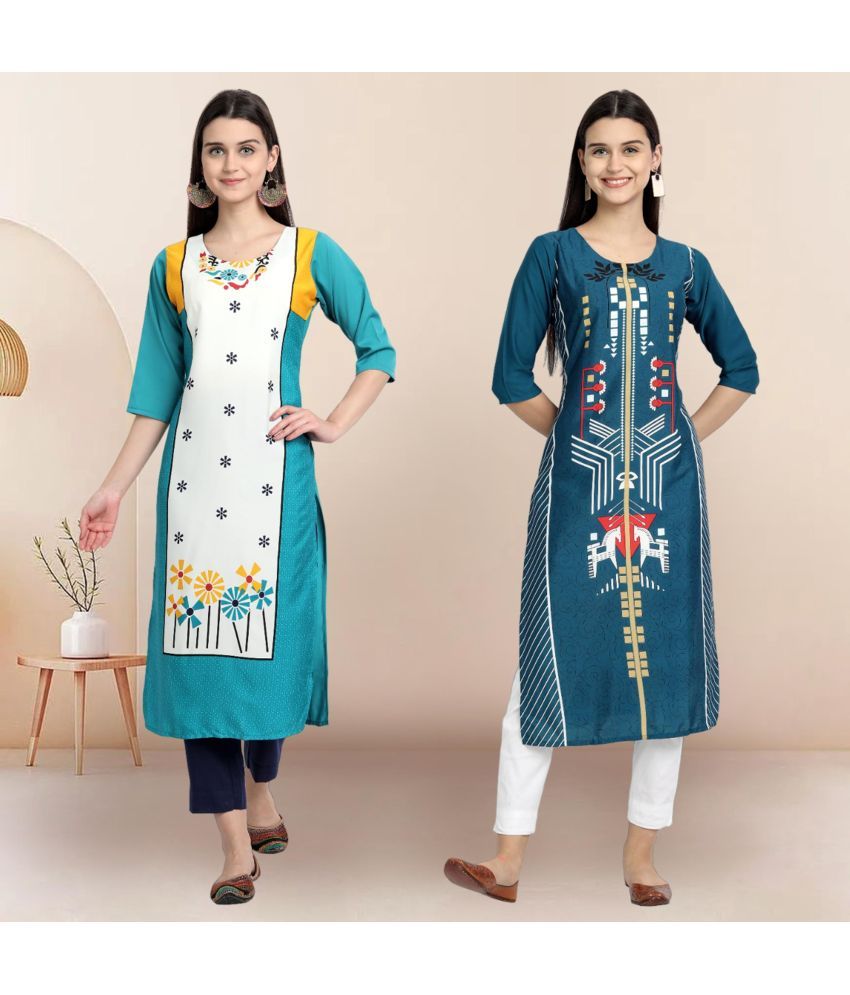     			1 Stop Fashion Pack of 2 Crepe Printed Straight Women's Kurti - ( Multicolor )