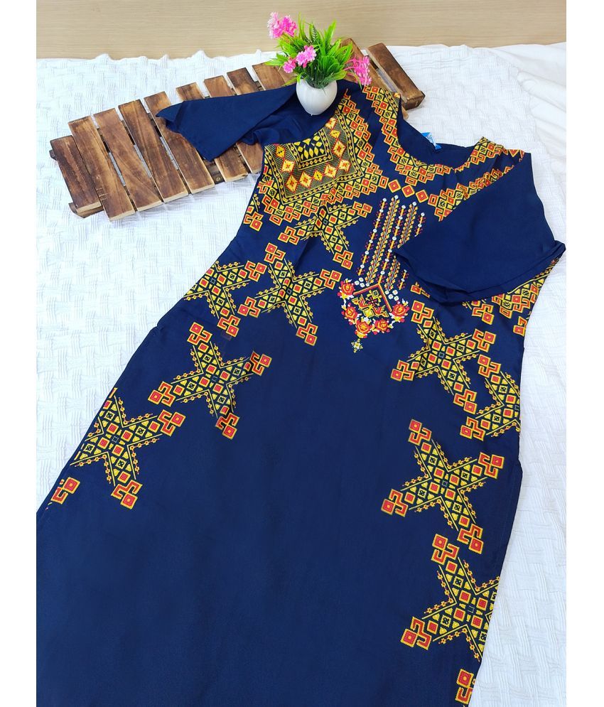     			1 Stop Fashion Pack of 1 Crepe Printed Straight Women's Kurti - ( Navy Blue )