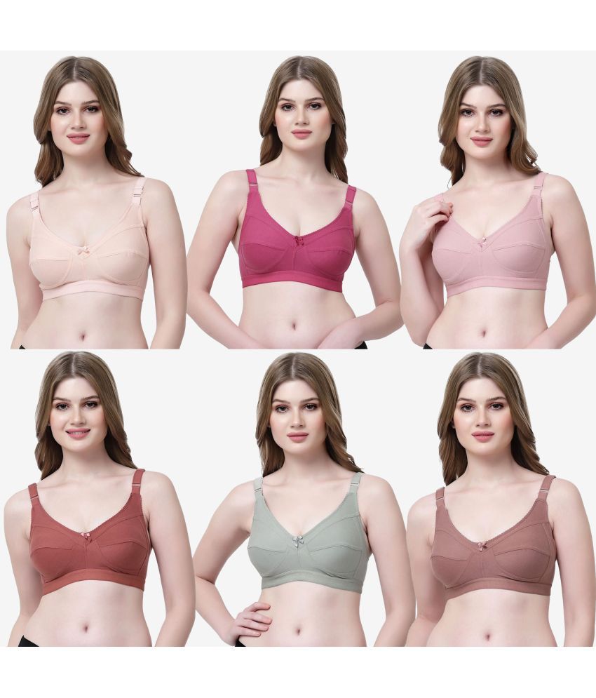     			Softskin Pack of 6 Cotton Blend Non Padded Everyday Bra For Women ( Multicolor )