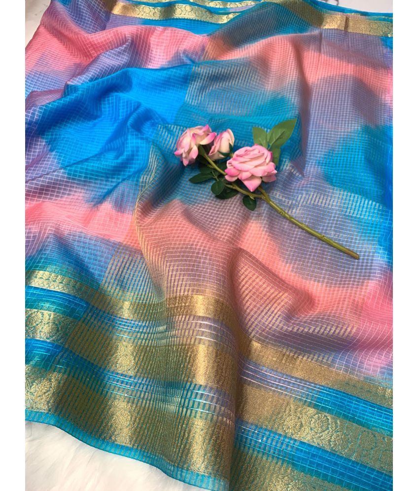     			ALSHOP Pack of 1 Organza Woven Saree With Blouse Piece ( Blue )