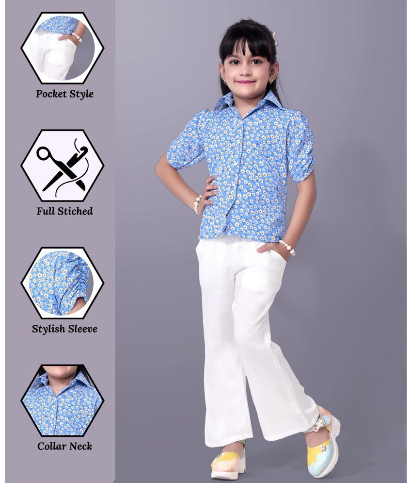     			Aarya Designer Pack of 1 Girls Crepe Shirt With Pants ( Light Blue )