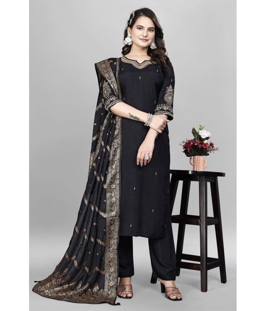     			Devakii Viscose Embellished Kurti With Pants Women's Stitched Salwar Suit - Black ( Pack of 1 )