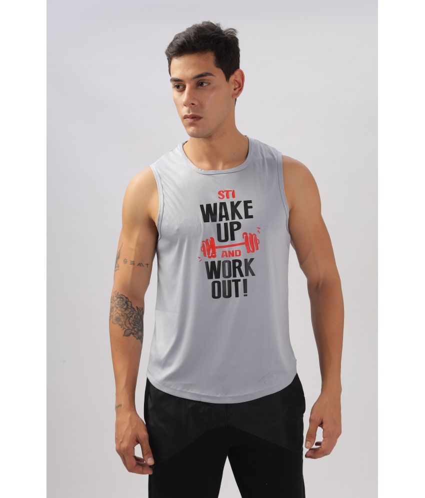     			FABRIPPLE Polyester Regular Fit Printed Sleeveless Men's Round T-Shirt - Silver ( Pack of 1 )