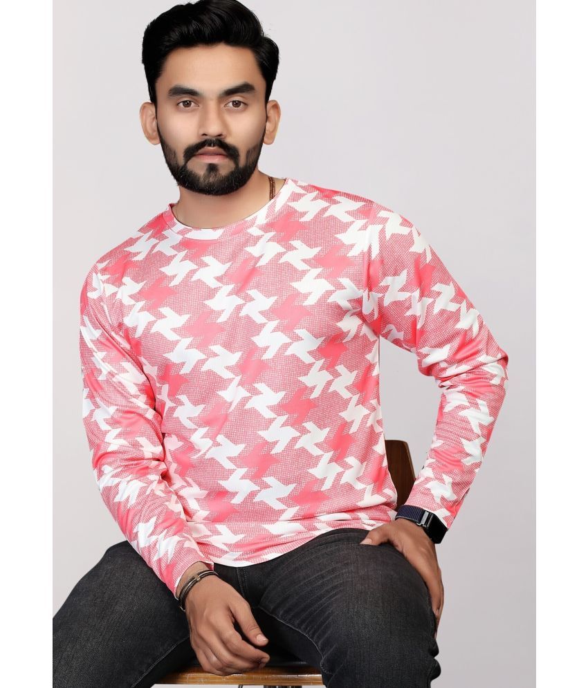     			FABRIPPLE Polyester Regular Fit Printed Full Sleeves Men's Round T-Shirt - Pink ( Pack of 1 )