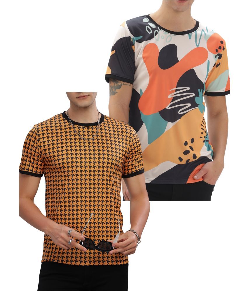     			FABRIPPLE Polyester Regular Fit Self Design Half Sleeves Men's Round T-Shirt - Multicolor ( Pack of 1 )