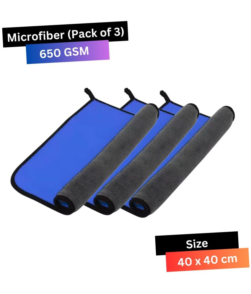     			KLEANSHINE Blue 650 GSM Microfiber Cloth For Automobile ( Pack of 3 )