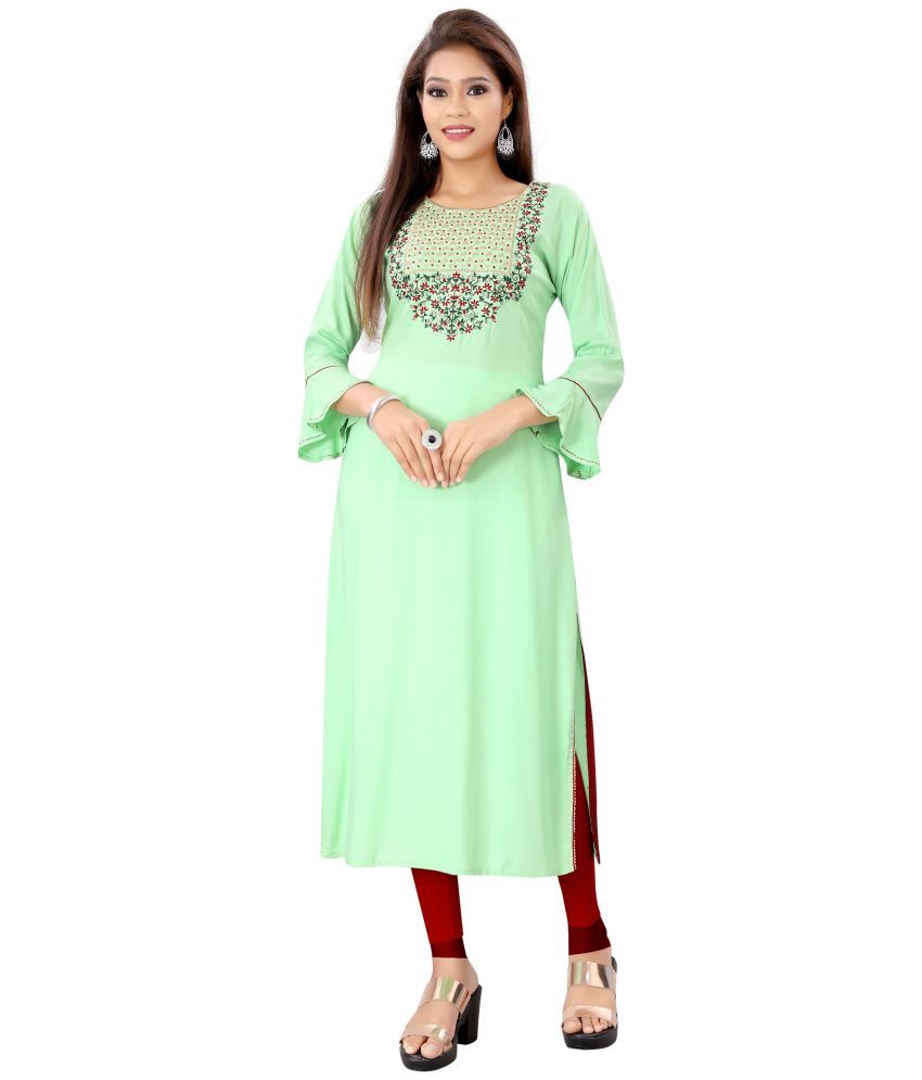     			Nikunj Trading Pack of 1 Rayon Embroidered Straight Women's Kurti - ( Green )