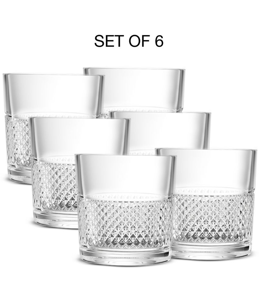     			ROXX Diamond Cut Glass Whiskey Glasses 295 ml ( Pack of 6 ) Transparent