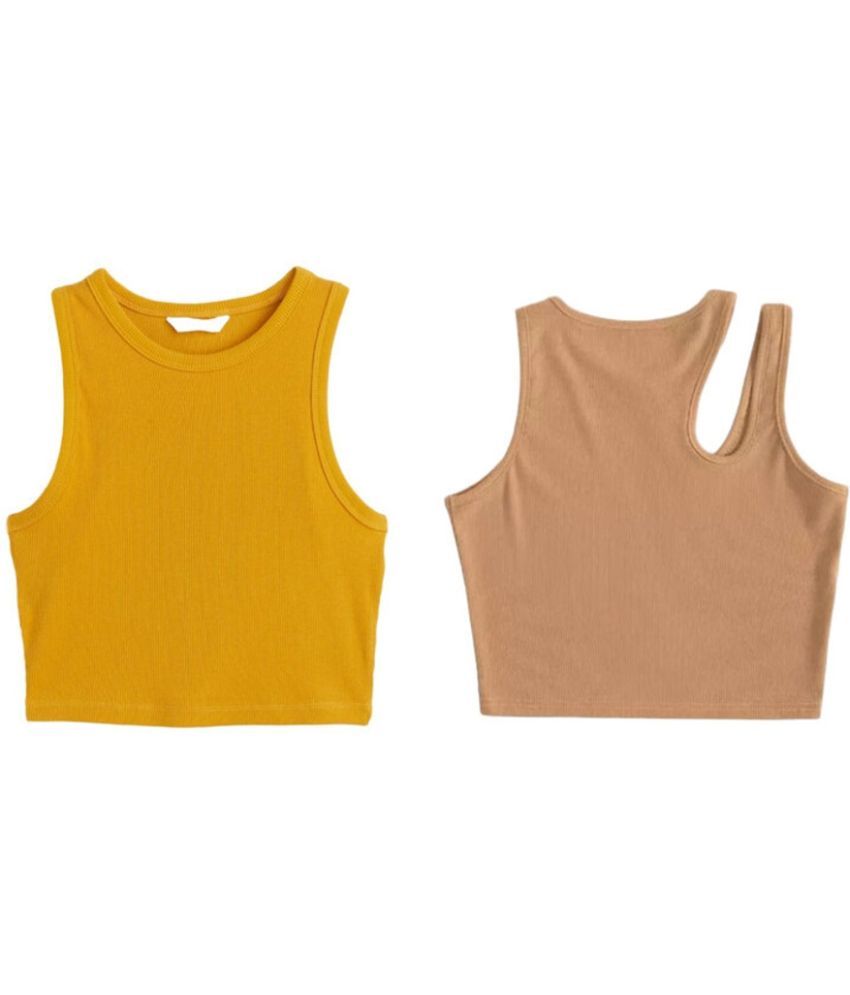     			holdvalley Beige Cotton Blend Women's Crop Top ( Pack of 2 )