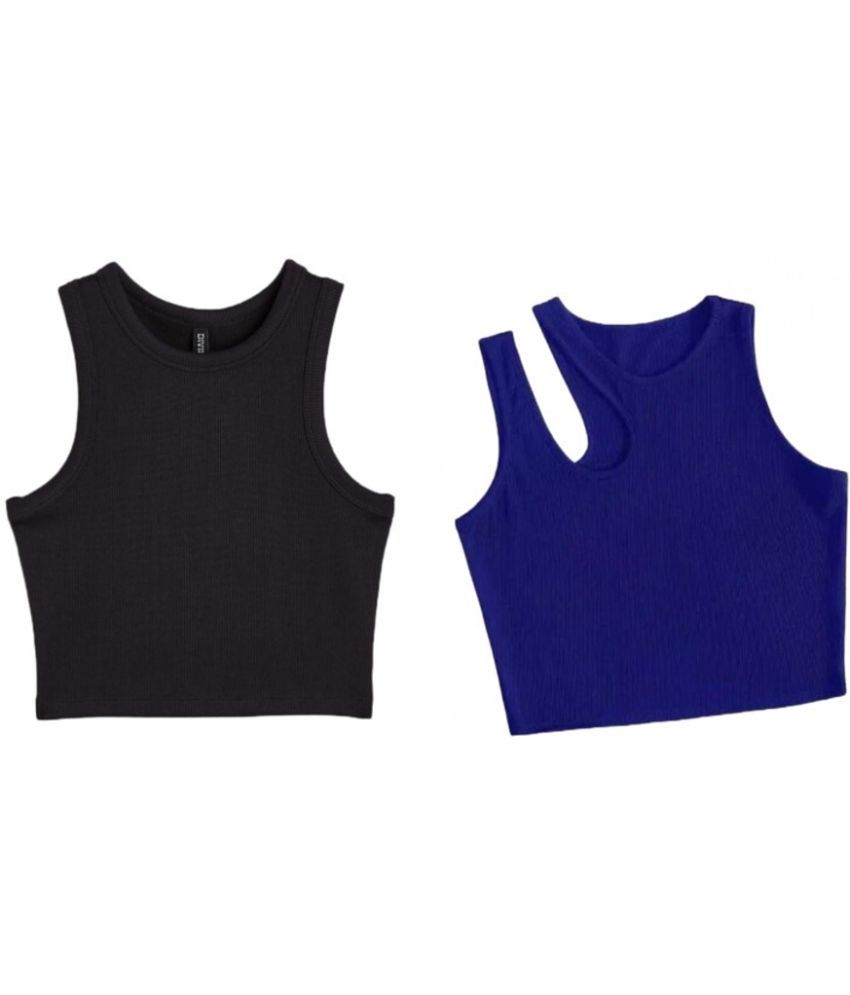     			holdvalley Blue Cotton Blend Women's Crop Top ( Pack of 2 )