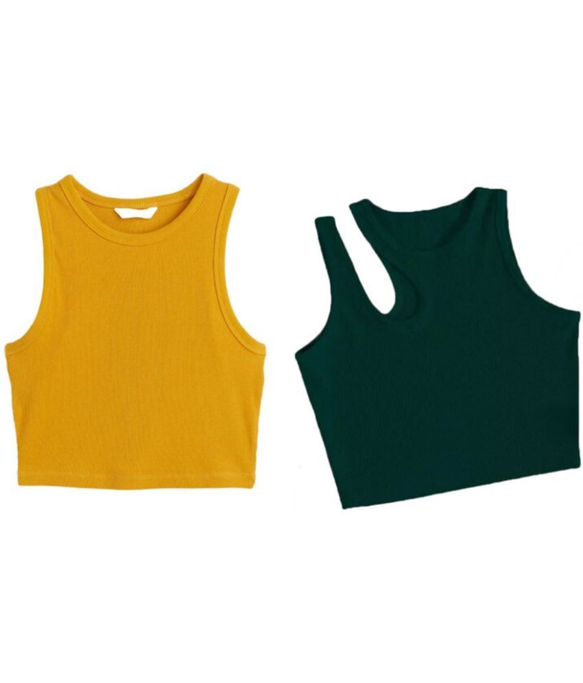     			holdvalley Green Cotton Blend Women's Crop Top ( Pack of 2 )