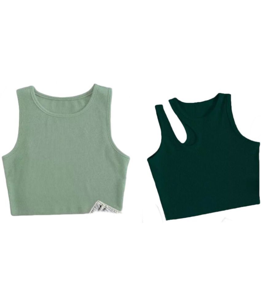     			holdvalley Green Cotton Blend Women's Crop Top ( Pack of 2 )