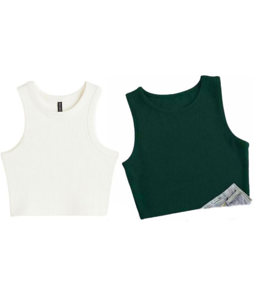     			holdvalley Green Cotton Blend Women's Crop Top ( Pack of 2 )