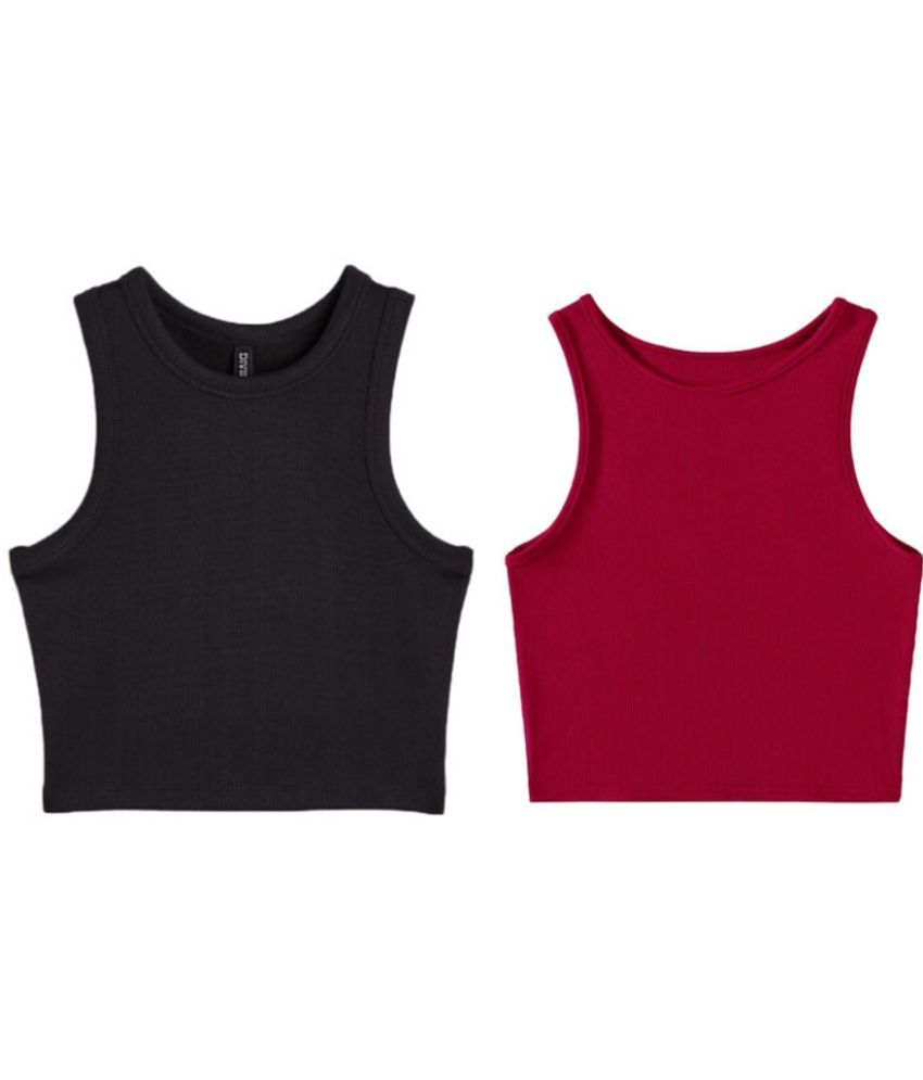     			holdvalley Maroon Cotton Blend Women's Crop Top ( Pack of 2 )