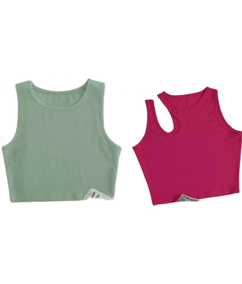     			holdvalley Pink Cotton Blend Women's Crop Top ( Pack of 2 )