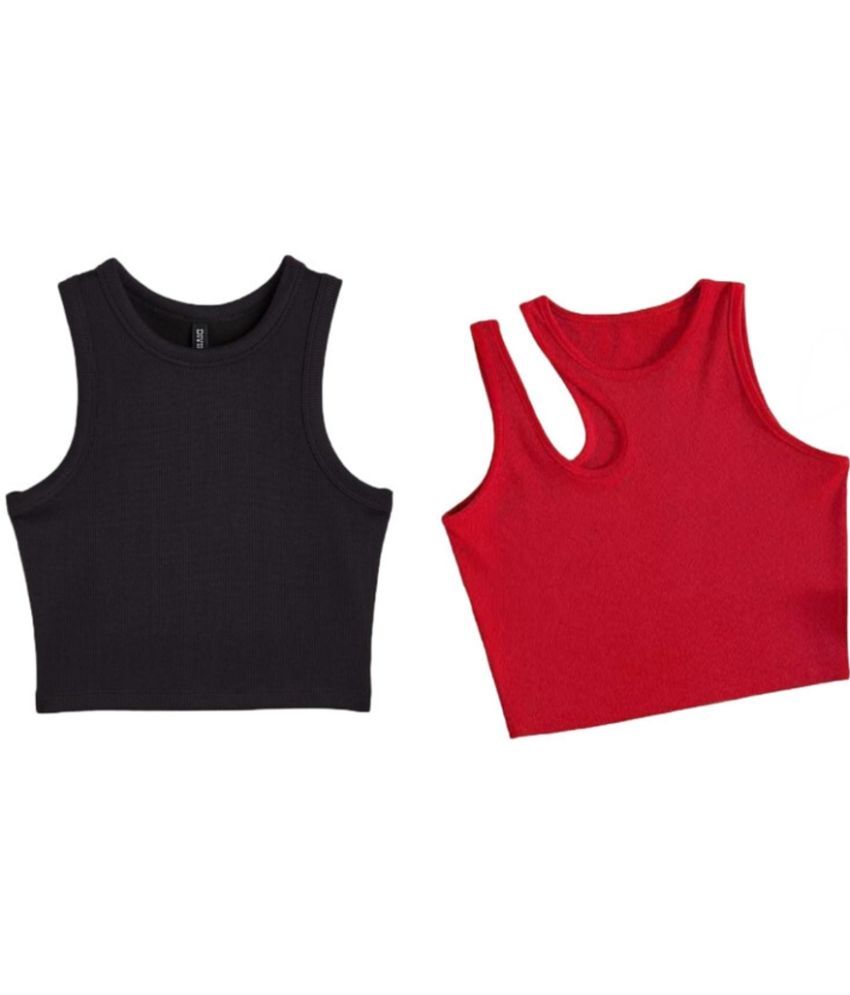     			holdvalley Red Cotton Blend Women's Crop Top ( Pack of 2 )