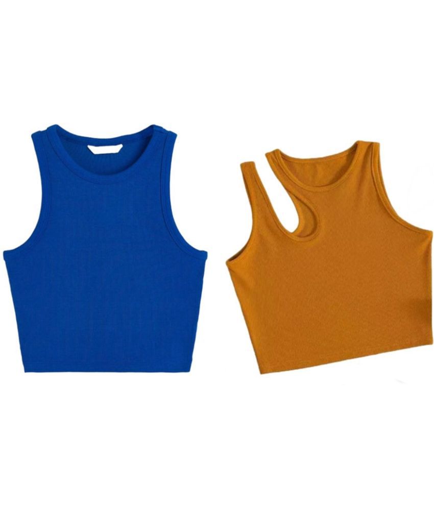     			holdvalley Yellow Cotton Blend Women's Crop Top ( Pack of 2 )