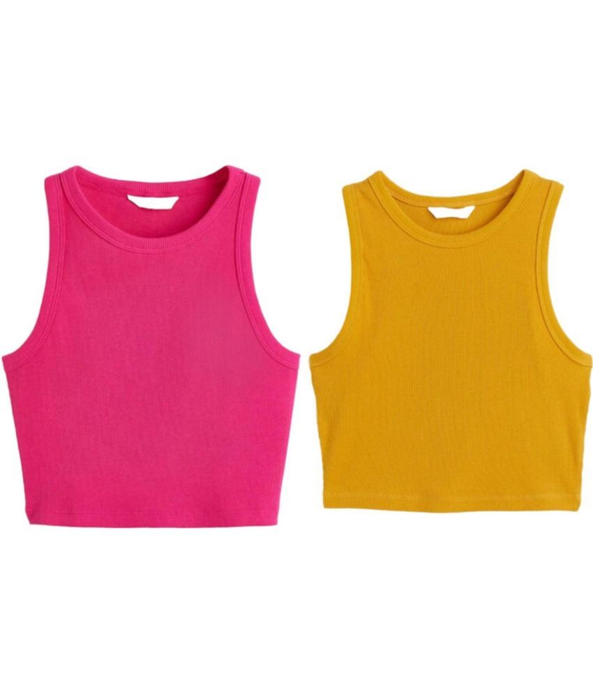     			holdvalley Yellow Cotton Blend Women's Crop Top ( Pack of 2 )