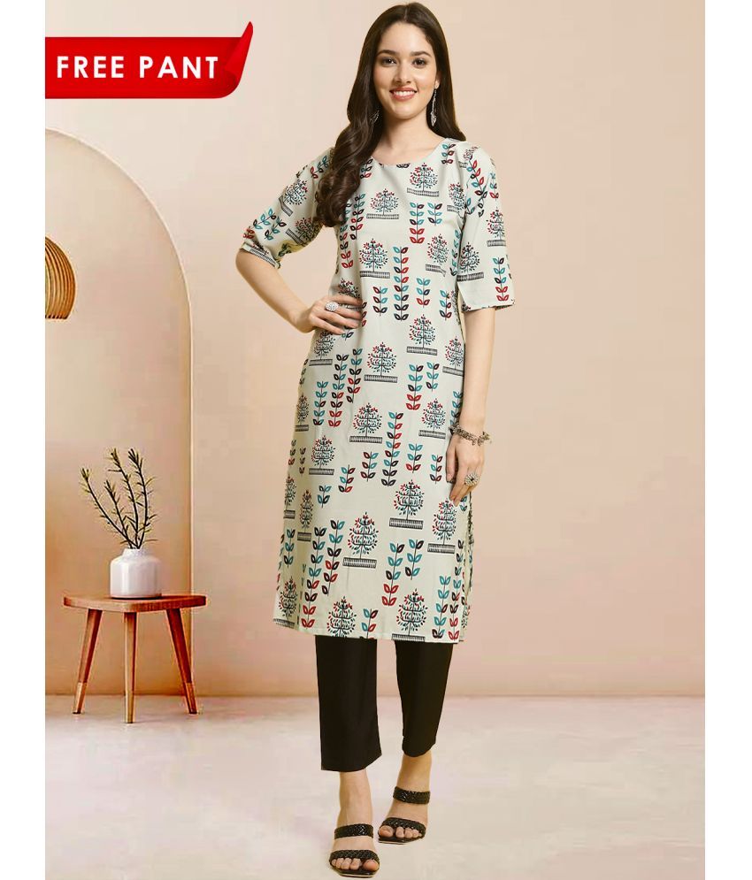     			1 Stop Fashion Pack of 1 Crepe Printed Straight Women's Kurti - ( Grey )