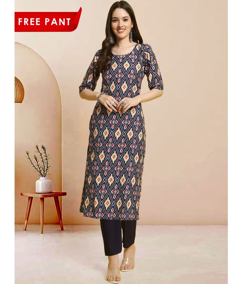     			1 Stop Fashion Pack of 1 Crepe Printed Straight Women's Kurti - ( Navy Blue )