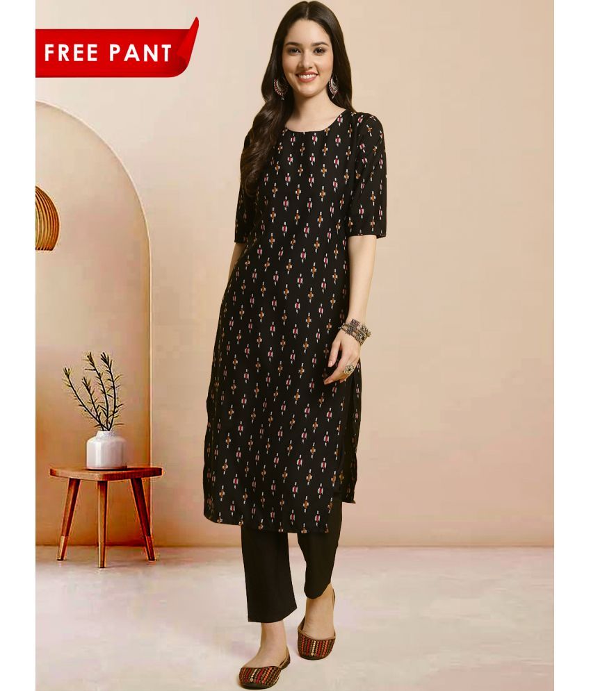     			1 Stop Fashion Pack of 1 Crepe Printed Straight Women's Kurti - ( Black )