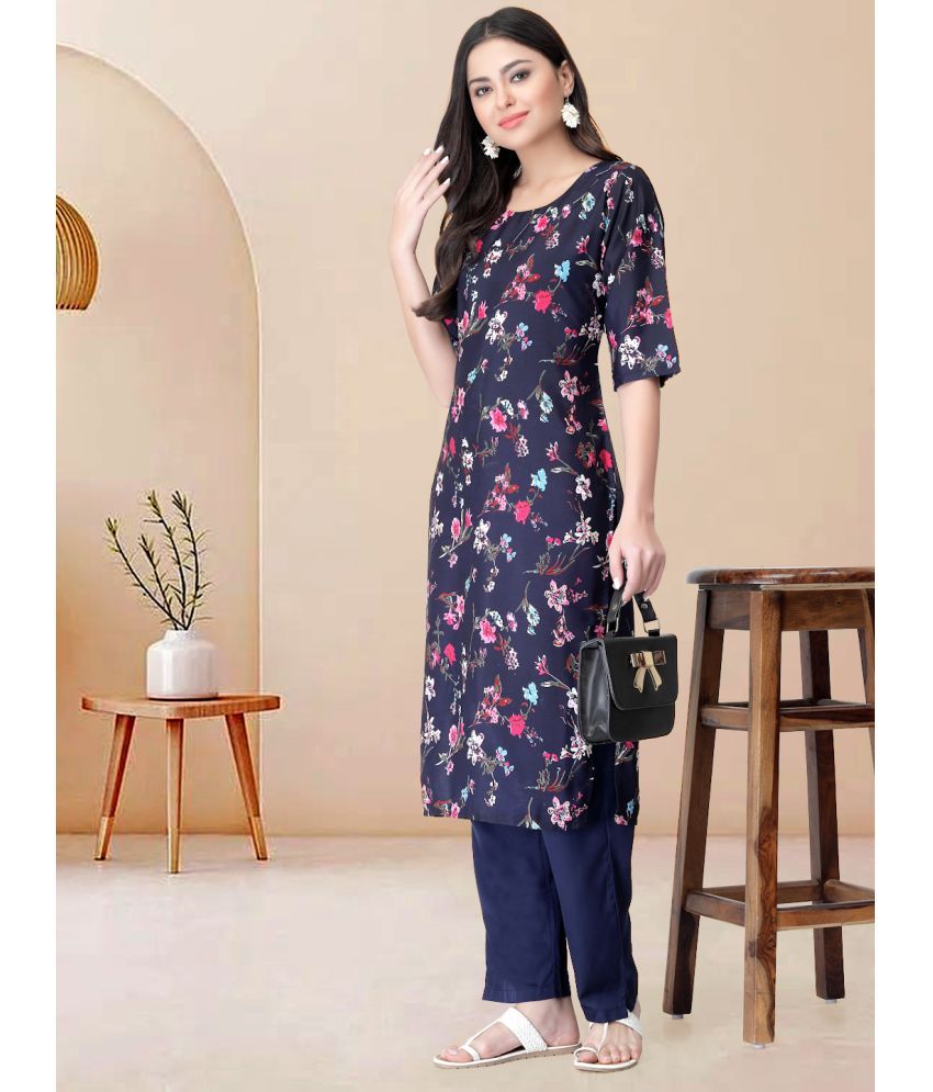     			1 Stop Fashion Pack of 1 Crepe Printed Straight Women's Kurti - ( Navy )