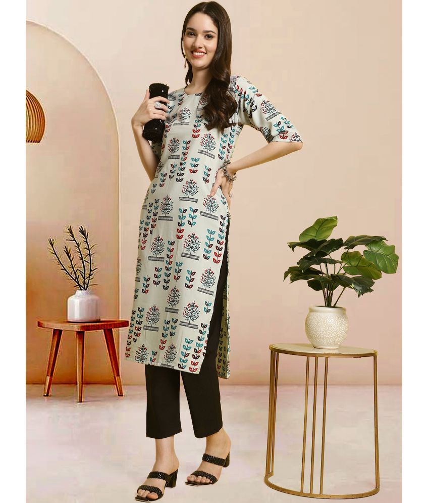     			1 Stop Fashion Pack of 1 Crepe Printed Straight Women's Kurti - ( Grey )