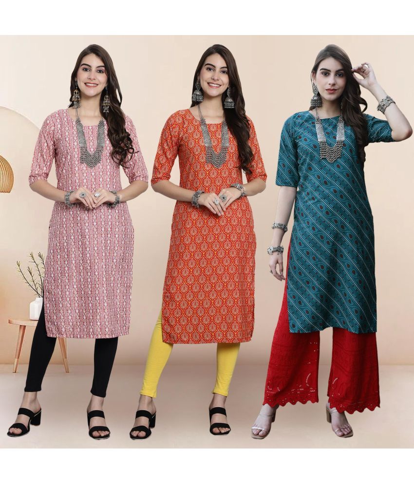     			Ethnicbasket Pack of 3 Crepe Printed Straight Women's Kurti - ( Multicolor1 )