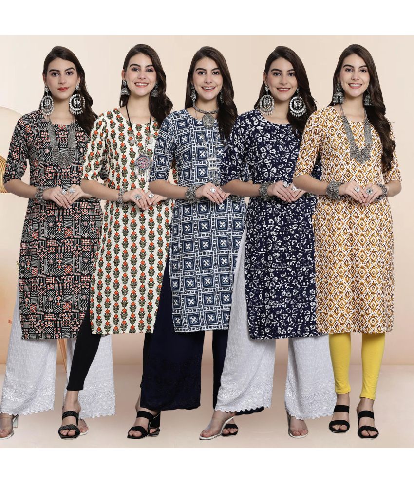     			Ethnicbasket Pack of 5 Crepe Printed Straight Women's Kurti - ( Multicolor1 )