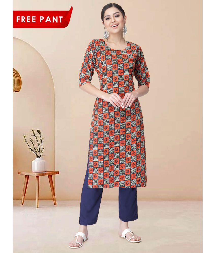     			Ethnicbasket Pack of 1 Crepe Printed Straight Women's Kurti - ( Orange )