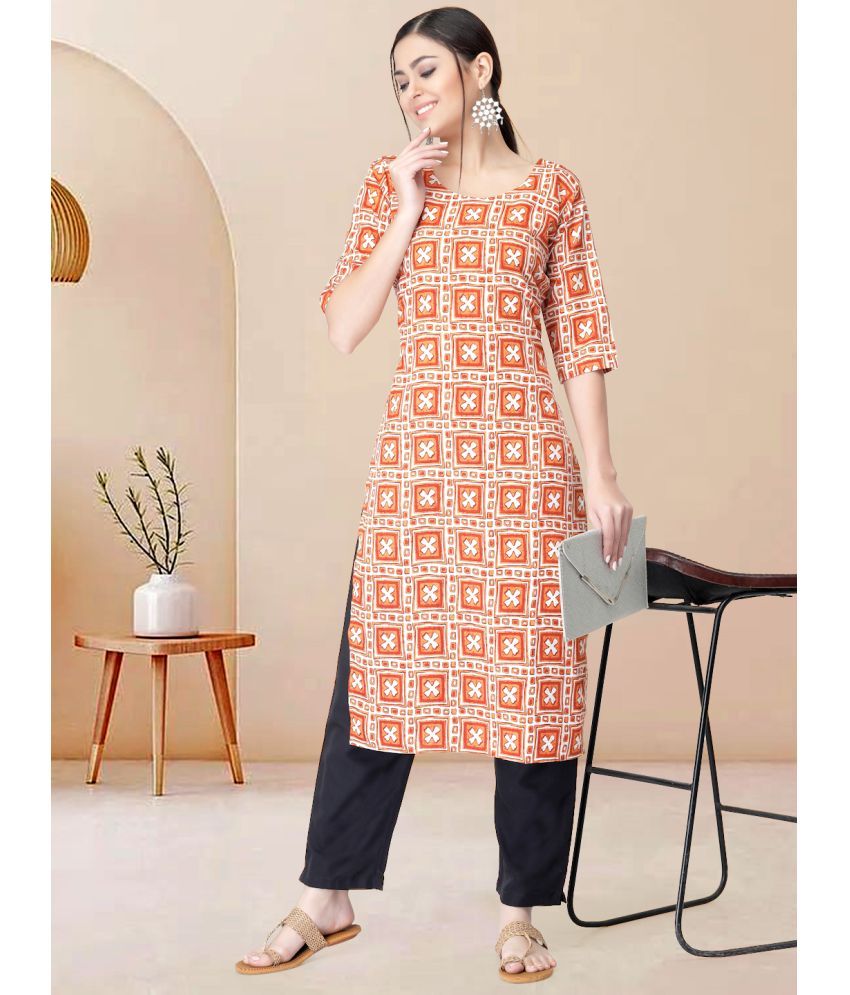     			Ethnicbasket Pack of 1 Crepe Printed Straight Women's Kurti - ( Orange )