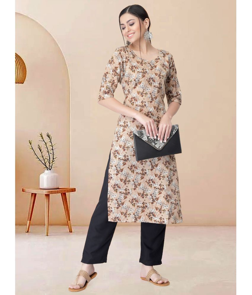     			Ethnicbasket Pack of 1 Crepe Printed Straight Women's Kurti - ( Beige )