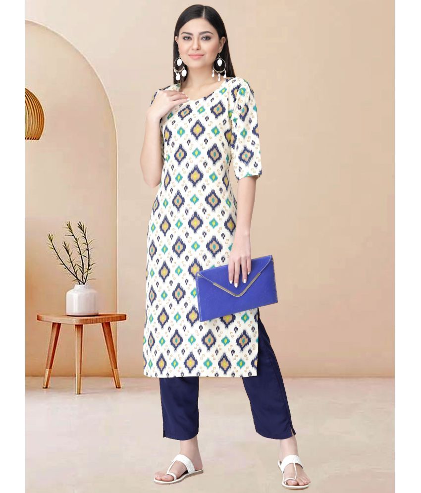     			Ethnicbasket Pack of 1 Crepe Printed Straight Women's Kurti - ( White )