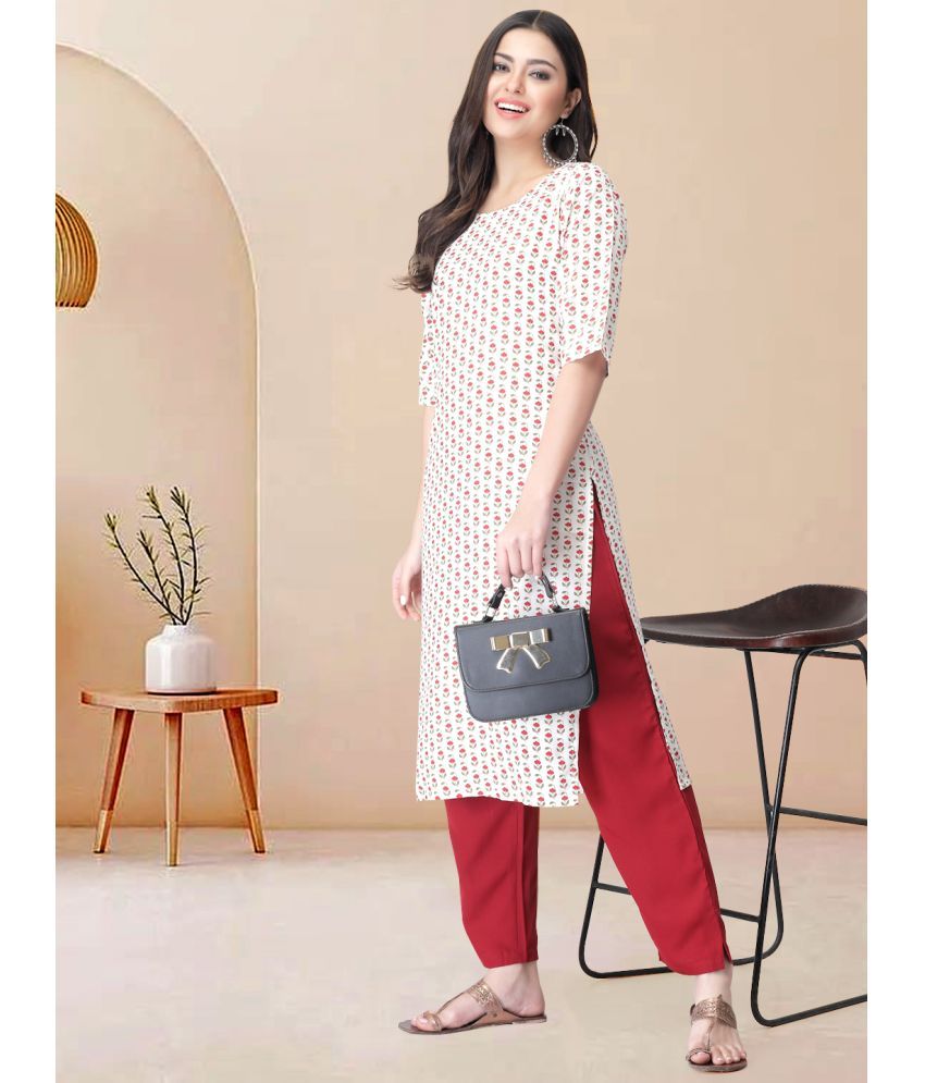     			Ethnicbasket Pack of 1 Crepe Printed Straight Women's Kurti - ( Off White )