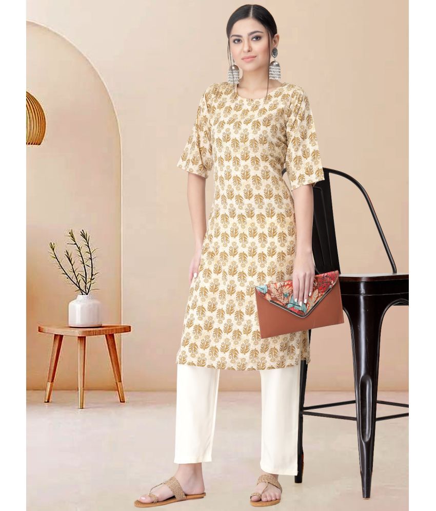     			Ethnicbasket Pack of 1 Crepe Printed Straight Women's Kurti - ( Beige )