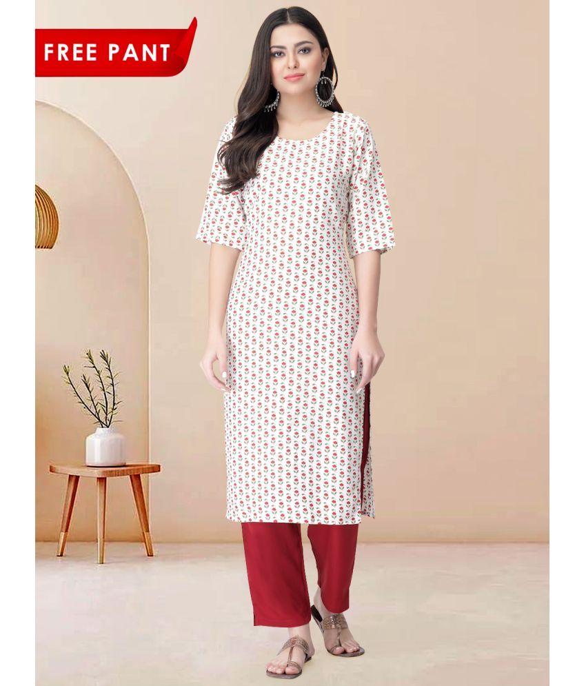     			Ethnicbasket Pack of 1 Crepe Printed Straight Women's Kurti - ( Off White )