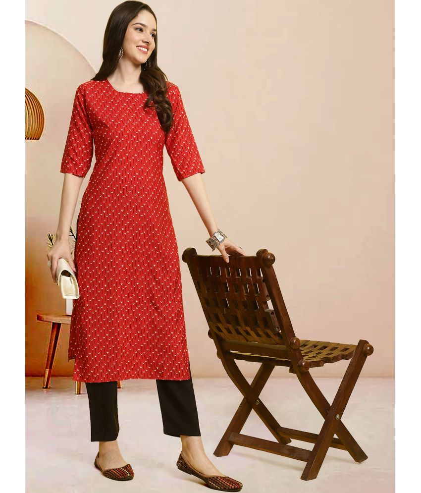     			Ethnicbasket Pack of 1 Crepe Printed Straight Women's Kurti - ( Red )