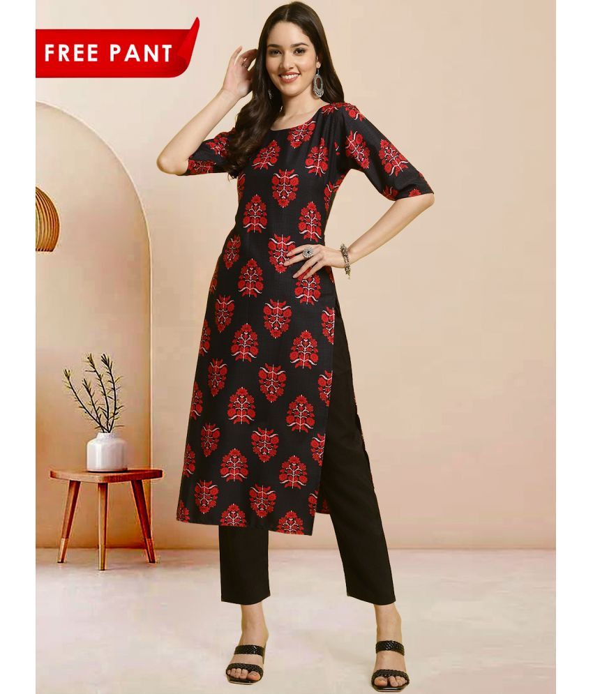     			Ethnicbasket Pack of 1 Crepe Printed Straight Women's Kurti - ( Black )