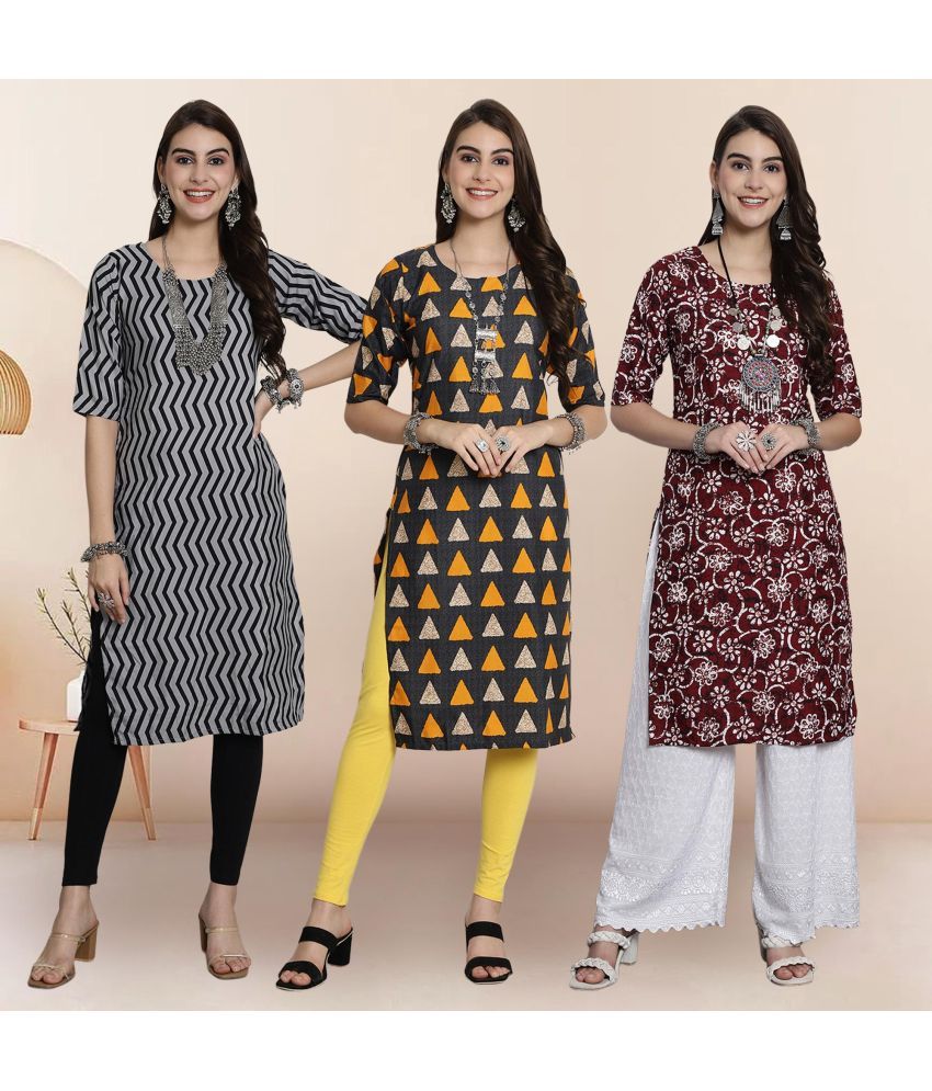     			Ethnicbasket Pack of 3 Crepe Printed Straight Women's Kurti - ( Multicolor1 )