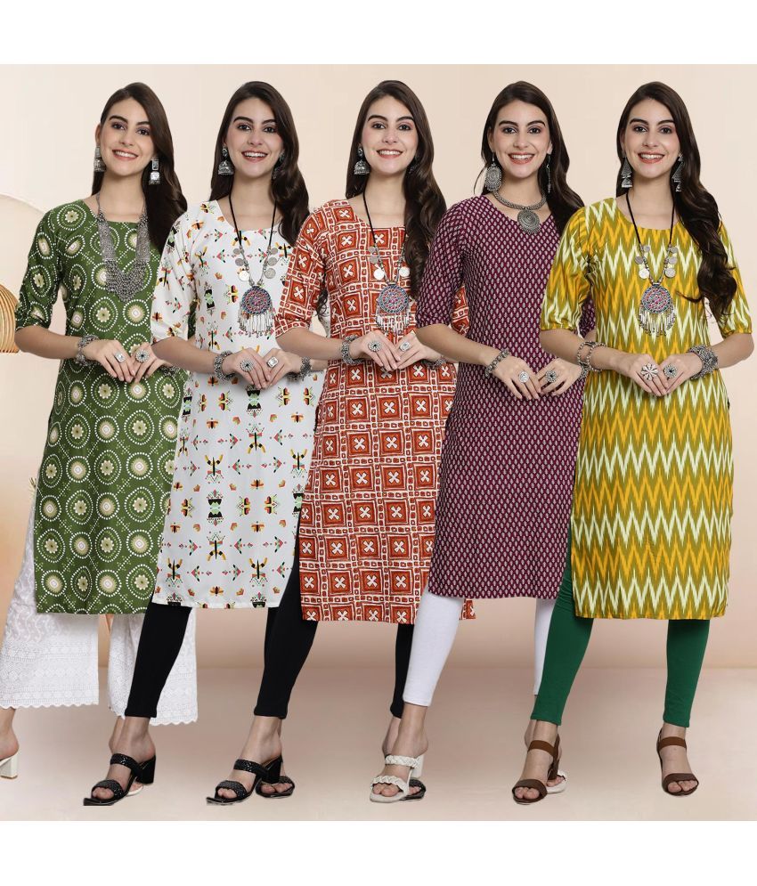     			Ethnicbasket Pack of 5 Crepe Printed Straight Women's Kurti - ( Multicolor2 )