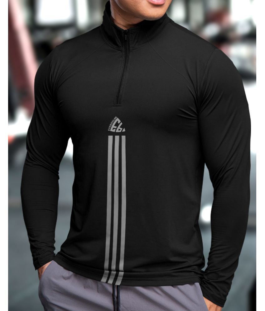     			Eyebogler Polyester Regular Fit Striped Full Sleeves Men's High Neck T-Shirt - Black ( Pack of 1 )