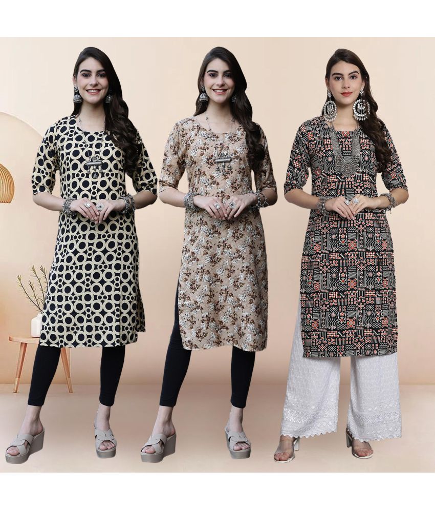     			Ethnicbasket Pack of 3 Crepe Printed Straight Women's Kurti - ( Multicolor4 )