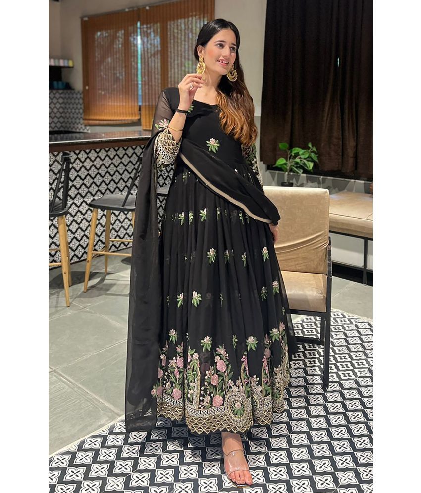     			Trijal Fab Black Anarkali Georgette Women's Stitched Ethnic Gown ( Pack of 1 )