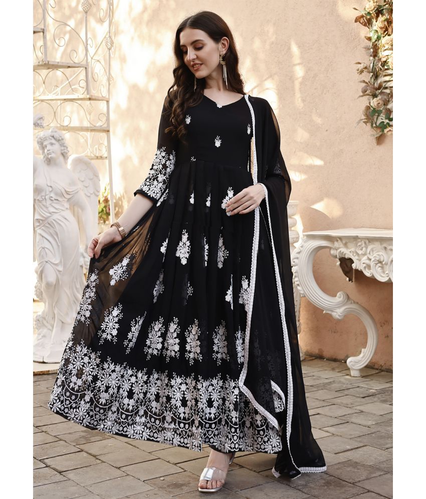     			Trijal Fab Black Anarkali Georgette Women's Stitched Ethnic Gown ( Pack of 1 )