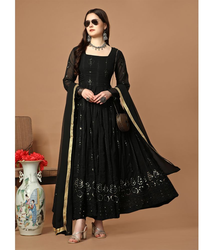     			Trijal Fab Black Anarkali Georgette Women's Stitched Ethnic Gown ( Pack of 1 )